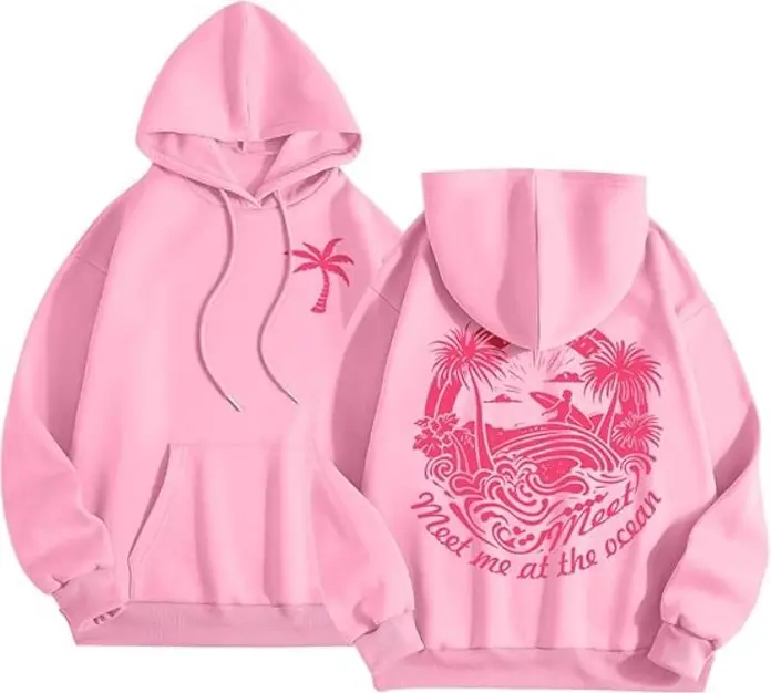 Youth & Adult Pink Palm Puff Graphic Hoodies for Teen Girls Kids Women Cute Letter Print Casual Preppy Oversized Long Sleeve Y2K Streetwear Tops Pullover