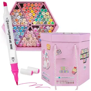 Mother Day Gift Upgraded Alcohol Markers Set – 120 Premium Hexagonal Markers for Coloring & Drawing, Dual Tip (Fine & Broad), Gift Box for Kids, Students, Adults, Artists"