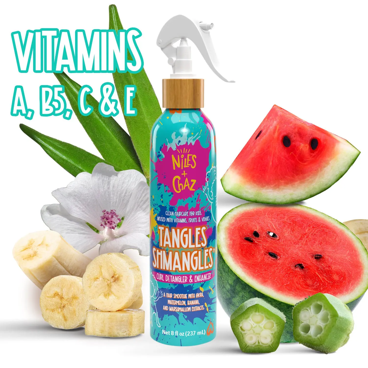 TANGLES SHMANGLES ® Detangler & Curl Enhancer Mousse Haircare with Aloe & Coconut for Curly Hair 8oz