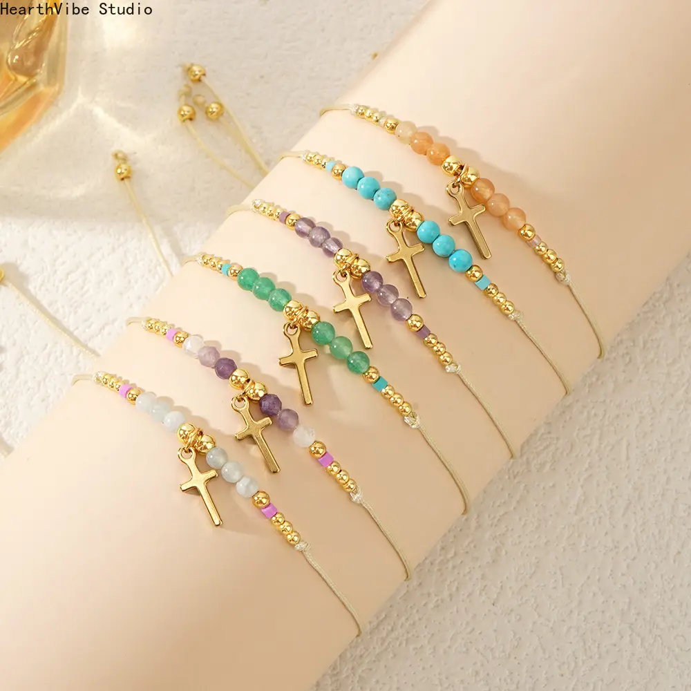 Women's Sporty Sports Wristband - Stylish Bracelet with Copper Beads, Lustrous Seed Beads, Copper Cross, Faceted Moonstone Gemstones, Sporty Sports Wristbands