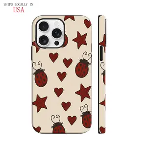 Red Ladybug Stars Hearts Yellow Phone Case Y2K Cute Bug Pattern Cool Girl MagSafe Case Phone - Tough Phone Cases For iPhone 15 Pro Max 16 14 Plus 13 12 11 Pro Max XSMax X 7 Plus