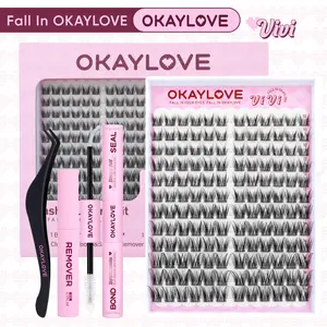 OKAYLOVE Wispy Lash Clusters Kit, 10-16MM Vivi Cluster Lashes with Long-lasting Lash Bond and Seal, Tweezers and Remover for DIY Lashes at Home for Natural Makeup Girl Gift