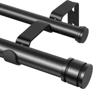 Inovaday Curtain Rods For Windows Double-Strand Series Matte Black Curtain Rods,Heavy Duty Curtain Rod With Connection Point And Telescopic Structure Section