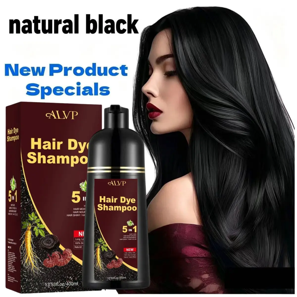 ALVP 2026 5-in-1 Ginseng-Infused Nourishing Shampoo - Vegan Plant-Based, Normal Scalp Gentle Care, No Bleach Hair Color (Wine Red, Blonde Brown), Gray Coverage, Blonde Hair Transformation, Salon-Quality Long-Lasting, 400ml Women's Gift Option