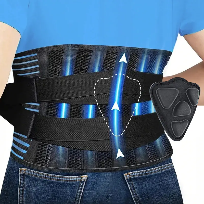 Adjustable Lumbar Support Back Brace for Men & Women, Breathable Lower Back Support Belt with Mesh Compression Straps for Workout, Daily Wear & Lifting