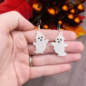 Ghost earrings, beaded ghost earrings, Halloween earrings, spooky season earrings