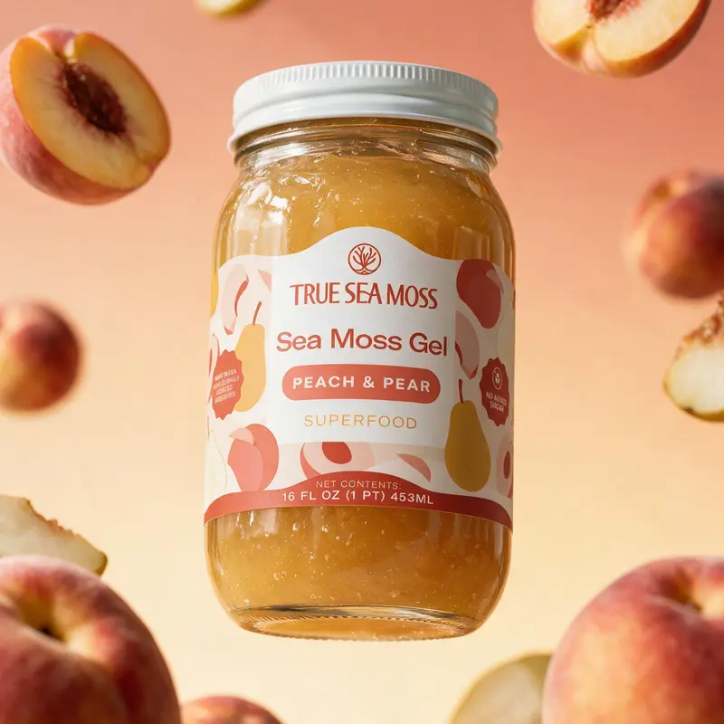 True Sea Moss Gel Peach & Pear Flavor – Rich in Essential Minerals & Vitamins – Supports Vitality