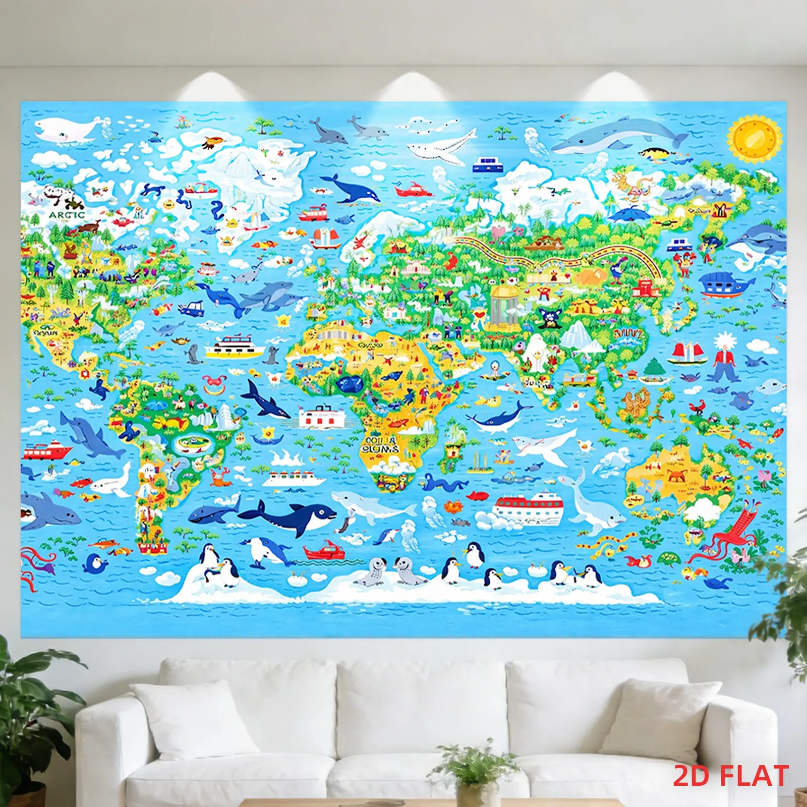 2D Flat, Large Size Pattern Printing Backdrop, Decorative Tapestry - World Map, Cartoon, Animals, Room Wall Decoration, Not Luminous, Suitable for Bedroom, Living Room, Meditation Area, Office, Party Decoration, Tapestry Room Decor, Tapestry Wall Hanging