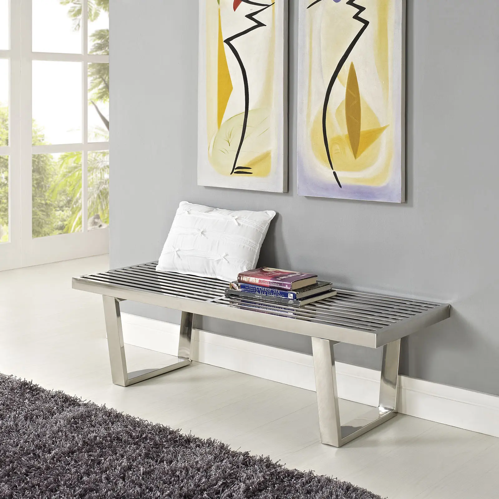 Sauna 4' Stainless Steel Bench in Silver