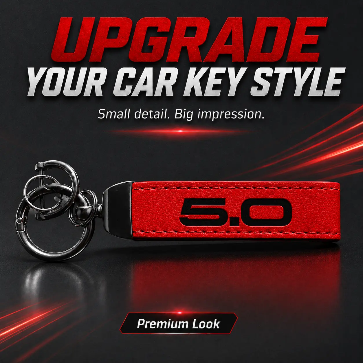 For Ford Mustang 5.0 GT Dark Horse EcoBoost Shelby GT350 GT500 Mach 1 S550 S650 Fox Body, Premium Leather Car Keychain, Metal Key Ring Key Fob Holder with Swivel Clip, Anti-Lost Automotive Accessory, Stylish Driver Gift for Men Women, Red or Black