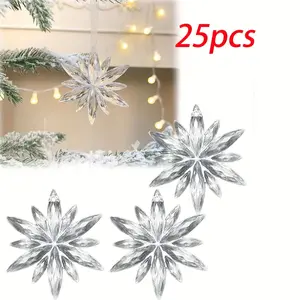 25pcs White Snowflake Christmas Decoration Pendants, Transparent Crystal Christmas Tree Decoration Scene Layout Snowflake String DIY Christmas Decoration, Home Party Decoration, Room Decoration Ornaments