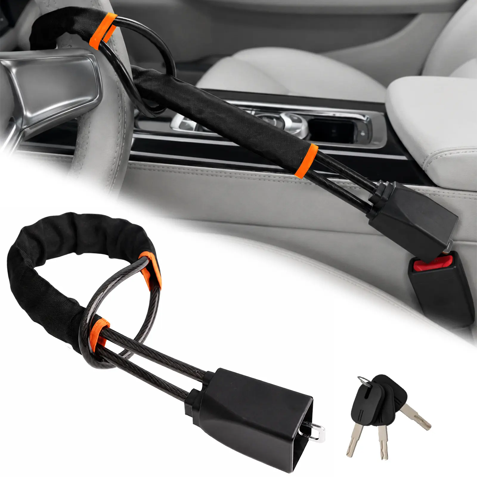 HONIBAOTO Heavy Duty Alloy Steel Steering Wheel Clamp-Lock, Anti-Theft Device with 3 Keys, Universal for Cars/SUVs, Trucks Vehicle Security Lock, Wheel Lock Key, Steering Wheel Lock