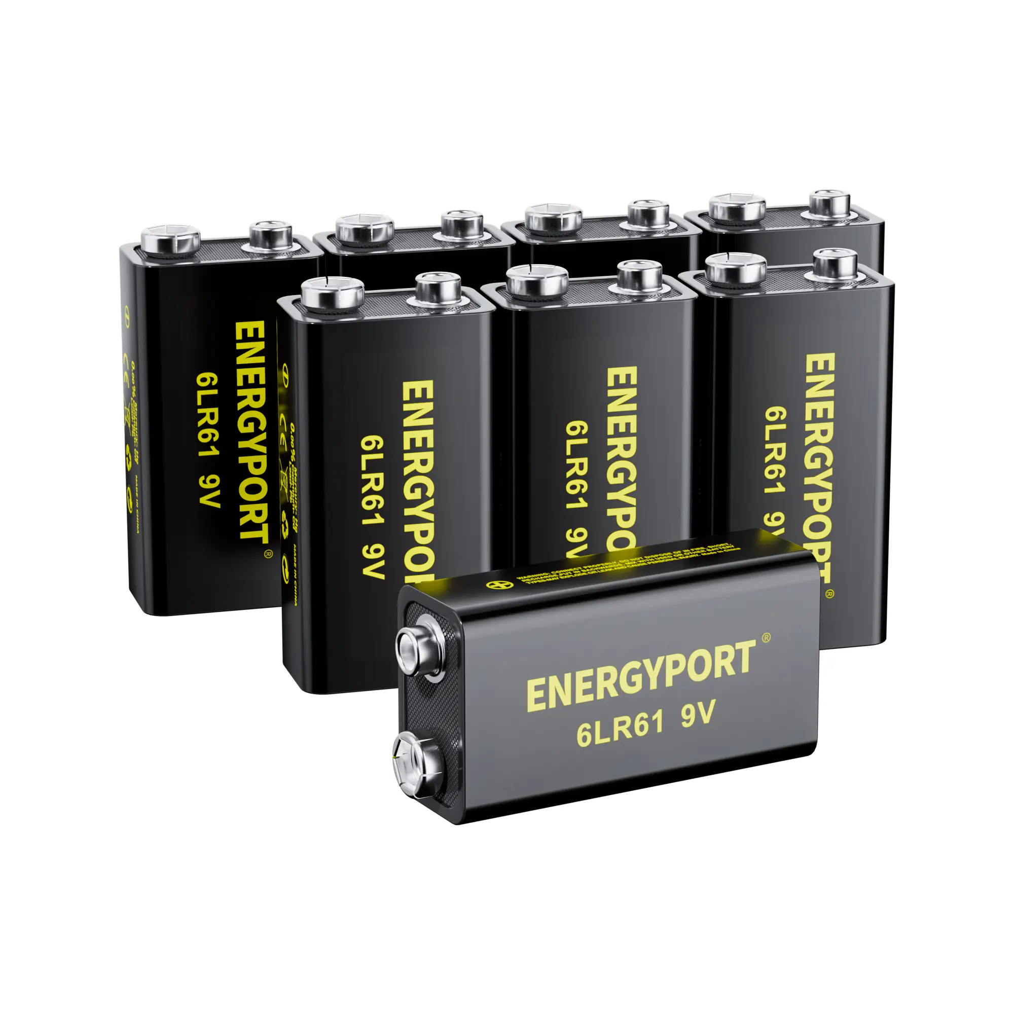 ENERGYPORT High Capacity 9V Batteries 8 Pack, Alkaline 9 Volt Battery 6LR61, 10-Year Shelf Life for Smoke Detector Fire Alarm and More Devices