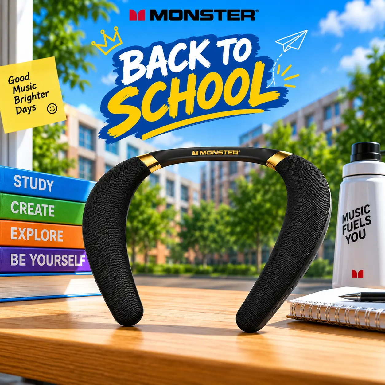 Monster Boomerang Wearable Bluetooth Neck Speaker - Wireless 6.0 Connection, Rechargeable 165H Battery, IPX7 Waterproof, Dual Mic, Surround Sound Audio, Portable Audio Solution for Home, Gaming - Music Setup, TikTokShopBackToSchool Deals