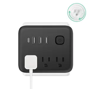 Surge Protector Sockets with 90° Rotating Plug, 3 AC Outlet Splitter Expander with 3 USB Wall Charger & 1 USB C Port, Wall Plug Adapter with Power Switch