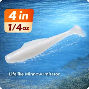 4in Paddle Tail Swimbait Soft Fishing Lures 1/4oz Pearl White Minnow Bass Fishing Bait Set 6PCS 8PCS