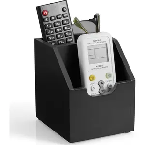 Remote Control Holder, TV Remote Holder,  Farmhouse Remote  for Table, Remote Organizer  with 2 Slots, Remote Storage Box for  Office, Black