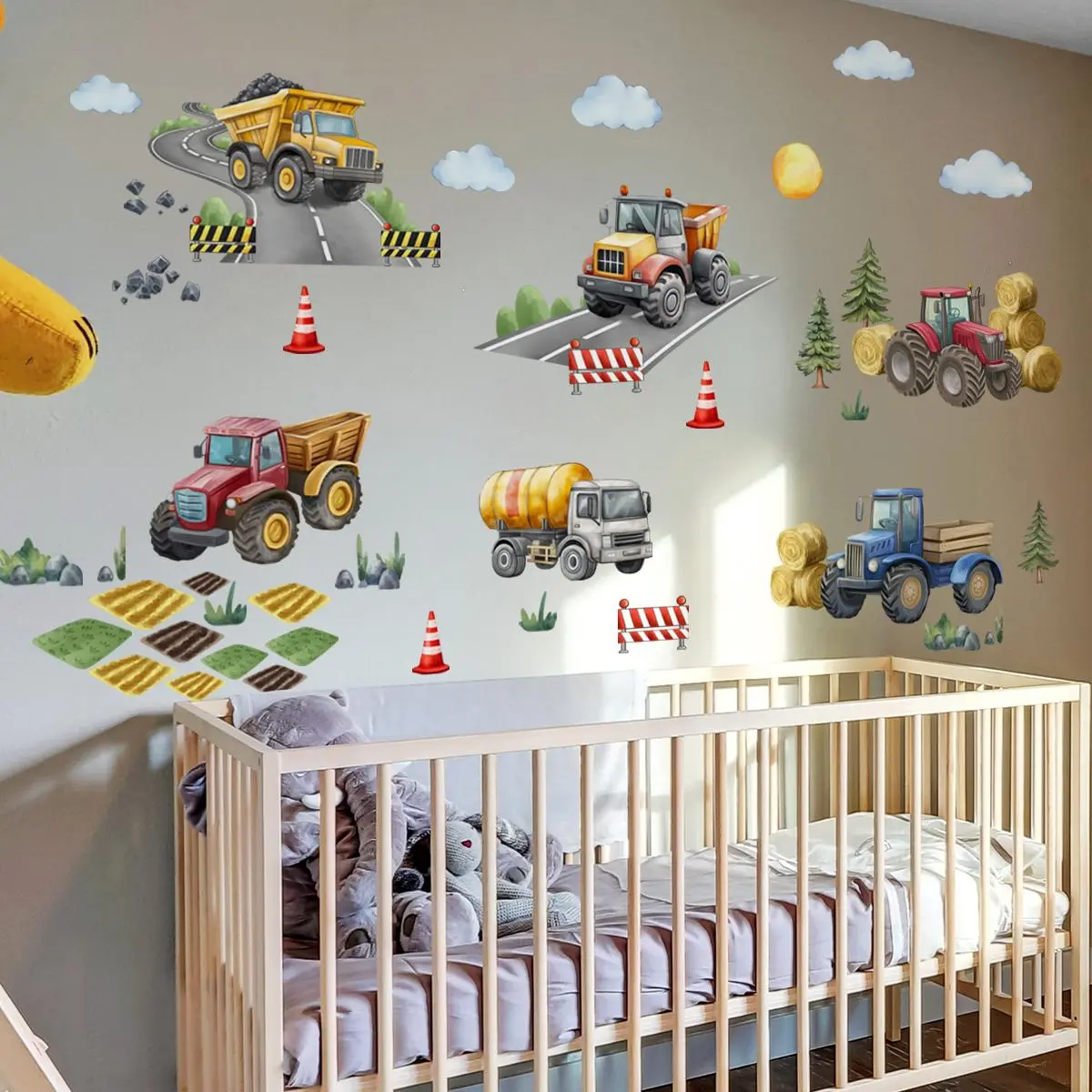Construction Themed Wall Sticker, 4 Counts/set Self Adhesive Wall Decal, Wall Murals Peel And Stick, Wall Art Decorative Sticker, Wall Art Decals for Home Living Room Bedroom, Ornaments, Decoration Sticker, Adhesive Stickers