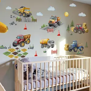 Construction Themed Wall Sticker, 4 Counts/set Self Adhesive Wall Decal, Wall Art Decorative Sticker for Home Living Room Bedroom, Ornaments, Adhesive Stickers