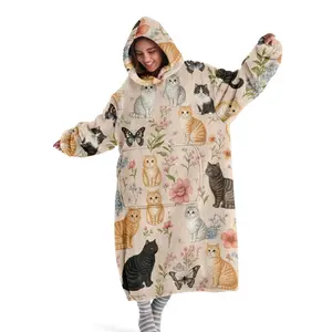 hoodie blanket，Wearable Blanket，，Women's Hooded Blanket Sweatshirt, Wearable Blanket Robe, Fashion Sleepwear, Cat Print Thick Home Clothes, Christmas Gift for Mom，Christmas Gift,Valentine's Day gift, Cozy Hooded Blanket