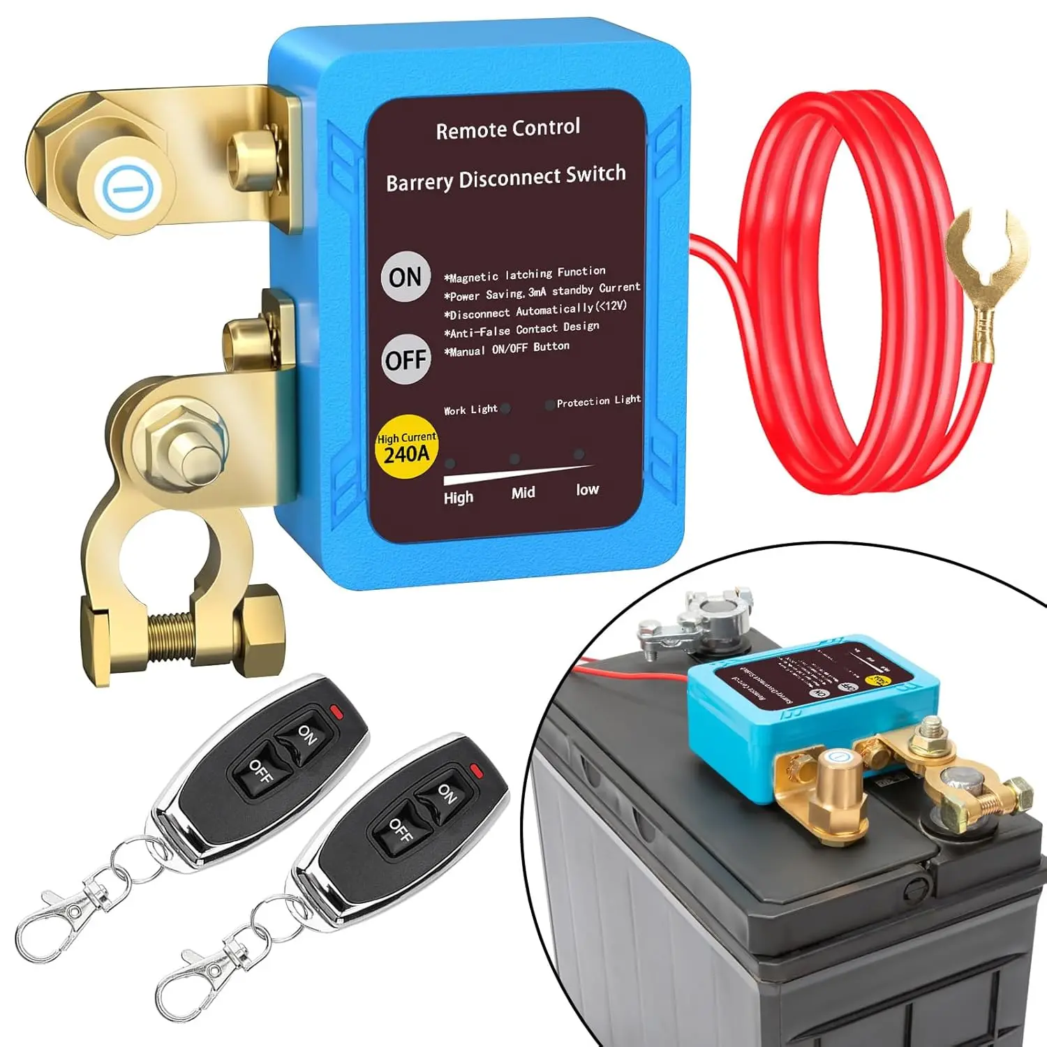 Fathersdaygift Remote Battery Disconnect Switch 12V 240A Kill Switch Automatic Power Shut Off Switch Remote Control Switch for Auto Car Truck Boat Fathers Day Gifts