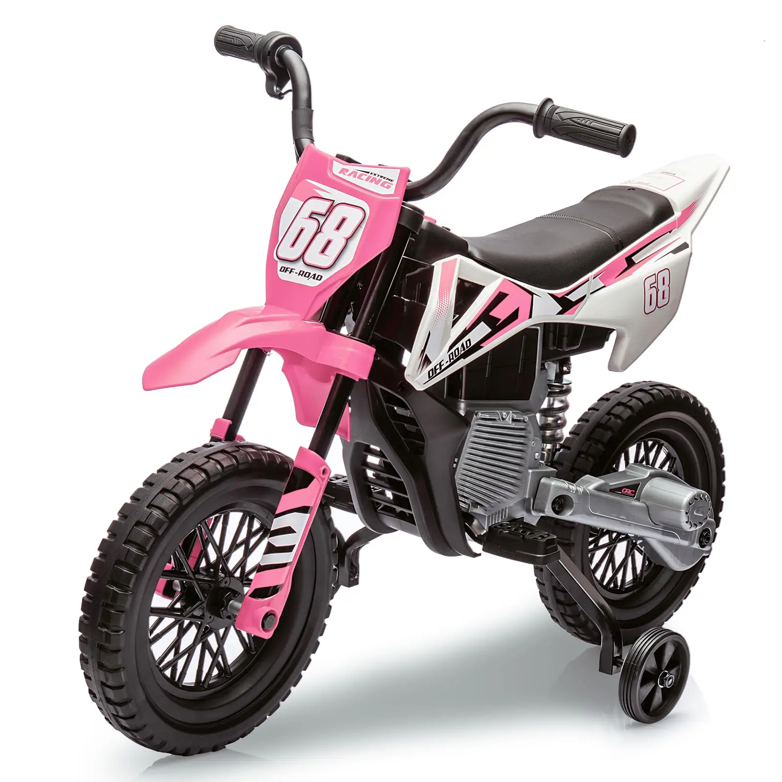GARVEE 12V Battery-Powered Unisex Metal Frame Toddler Electric Motorcycle for 3-4 Years Riders, Dual 25W Motors, Twist Grip Throttle, Training Wheel Help, Spring Suspension, 31.5 lbs, Adjustable Speed, BT Music on Ride, Sturdy Materials - Pink