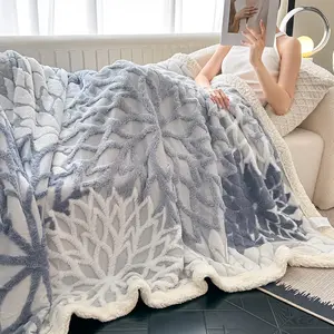 New Blue-and-White Patchwork Blanket with Jacquard Openwork Weave, Geometric Print, Soft Texture - French Country Decor Throw for Bedroom/Office, Ideal Holiday Gift for Friends