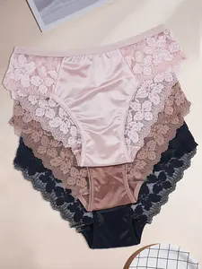 No-Wedgie Full Coverage Panties for Women - Seamless & Invisible Under Clothes, Silky Satin with Floral Lace Trim - Perfect for Everyday, Work & Date Night! 3-Pack