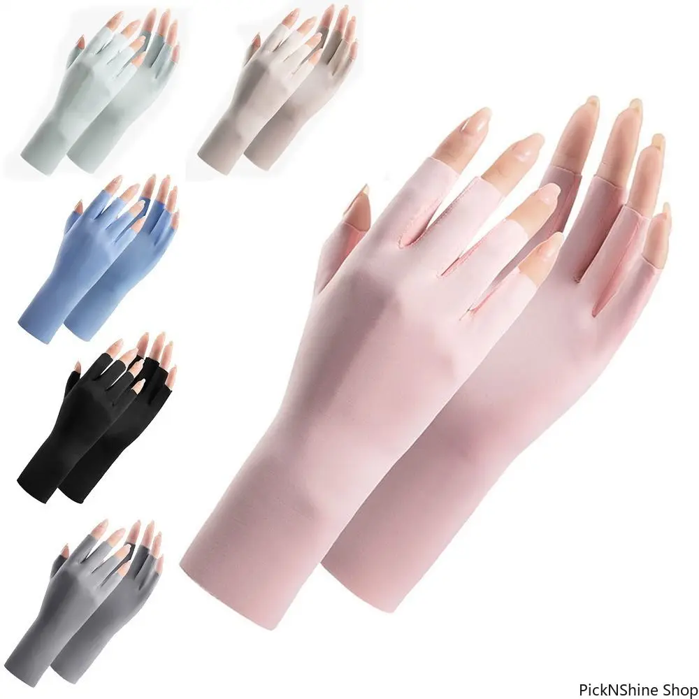 Soft Polyester Fingerless Gloves for UV Protection, Lightweight Manicure Hand Shield with High Elasticity, Fashion Accessory Set for Salon Use, 1 Size, One Size
