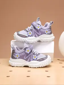 Girls' Floral Sneakers, Non Slip Trainers, Breathable Flexible Sole, Easy Slip-On Design, Perfect for Active Kids, All Season Casual Running Shoes