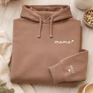(Leave a note) Embroidered Personalised Mama Sweatshirt, Mother's Day Gift, New Mum Gift, Wear my heart on sleeve, Custom Kids Names on Sleeve Jumper