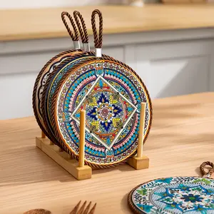 Retro Heat Resistant Mat for Cast Iron Enamel Dutch Oven Ceramic Tableware Non-Slip Kitchen Heat Insulation Pad for Dining Table Plate Heat Protection