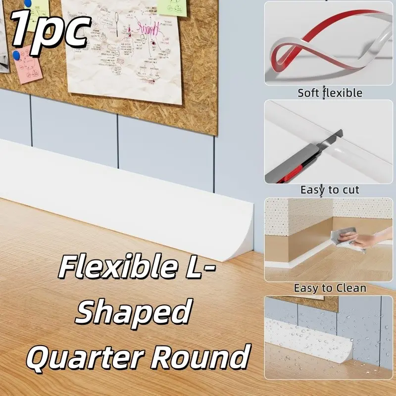 2Meters Flexible L-Shaped Quarter Round, Bendable Trim Molding, Double-Sided Self Adhesive Peel And Stick PVC Interior Moulding Trim for Floor Edges, Wall Corner, Stairs, Cabinet And Tub Edges