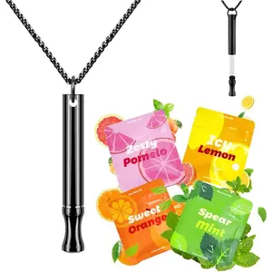 Replace Bad Habit Flavored Air Necklace with 12pcs Refillable Cores in 4 Flavors, Habit Support Refreshing Necklace for Stress Relief Sensory Fidget for Adults (Black)