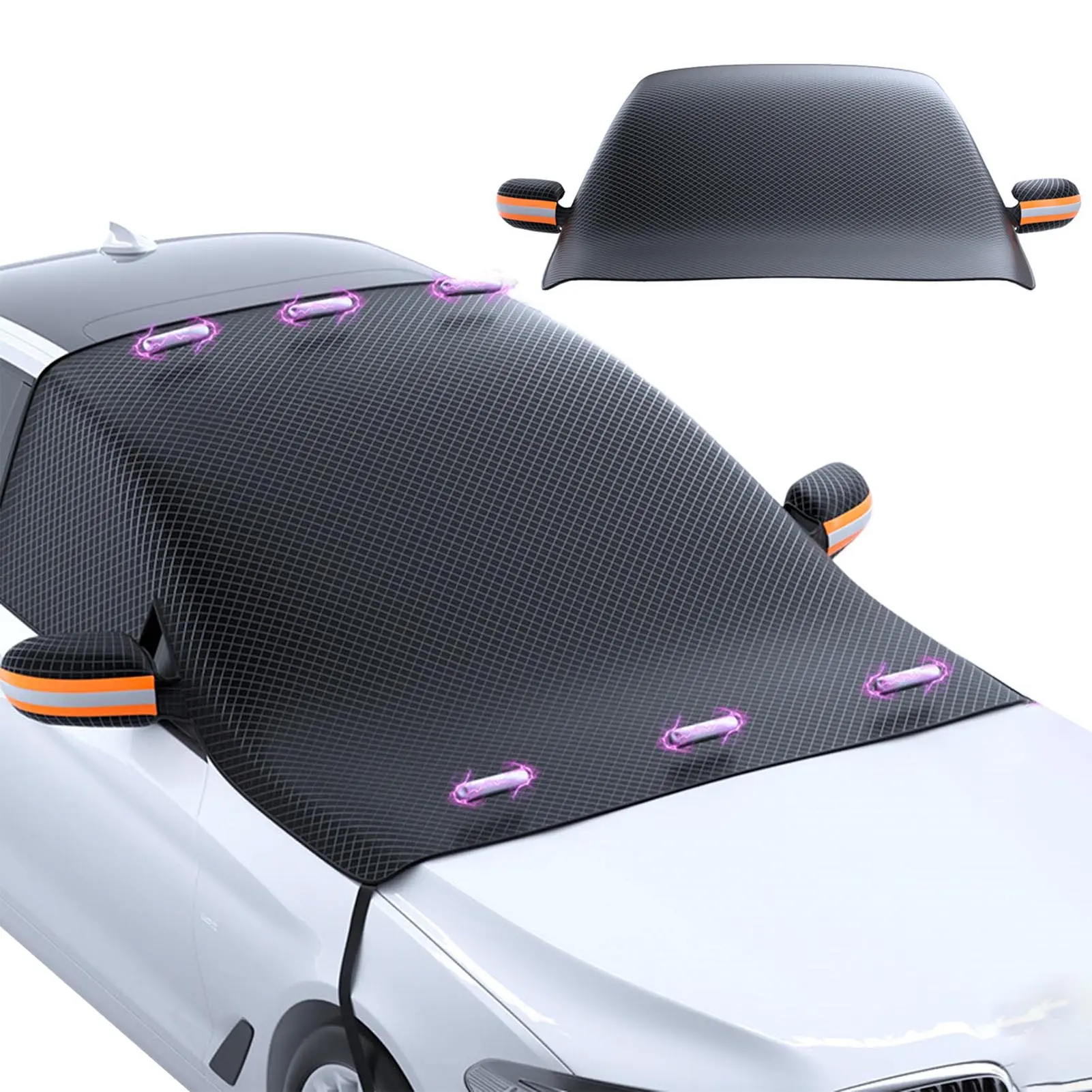 Car Half Cover Sunshade for Cars & SUVs, Universal Front Windshield & Side Window Protection, Windproof, Waterproof, Snow & Frost Shield, UV & Heat Block, Dust & Pollen Resistant, Easy to Install, Foldable Outdoor Sun & Weather Guard