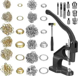 1 Set Hand Press Grommet Machine Grommets Eyelet Machine Hole Punch Tool Kit with Dies Grommets and Hammer for Grommets Snap Buttons Rivets Eyelets Pearls