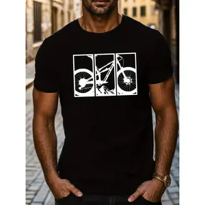 Men's Mountain Bicycle Graphic Short Sleeve T-Shirt – Casual Crew Neck Soft Cotton Tee for Outdoor Cycling Enthusiasts