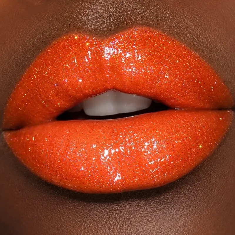Glossed Trap Lip Gloss - Orange Me Baby Cosmetic, Glitter-Shimmer  Orange Shade, Lip Care-Infused Glossy Lipstick