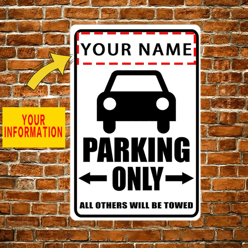 Monogrammed Personalized 2D Aluminium Parking Plaque - Custom Name, Message, Text or Logo, Sturdy Heavy-Duty Metal Sign, Large Font, Multiple Styles, 8x12 in, Contemporary Rustic Home Decor for Garage