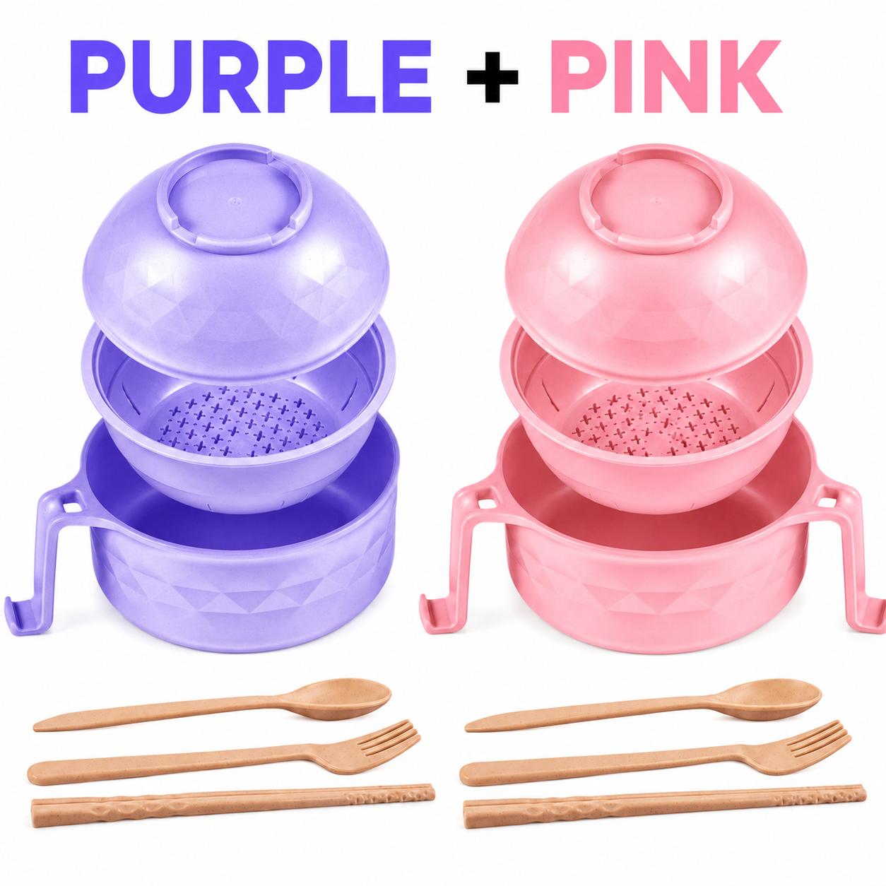 MIUVA Microwave Ramen Bowl Set with Handle, Spoon, Fork, Chopsticks, 6 Sets, Safe & Easy Use, Versatile for Noodles, Soups, Cereals, Ideal for Dorms & Home, Christmas Gift, Spring Kitchen Gadgets