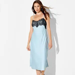 Women's Lace Trim Satin Midi A-Line Dress - Wild Fable