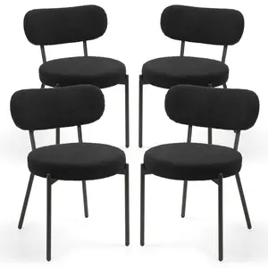 New! Boucle Dining Chairs Set of 2/4/6 - Comfortable Upholstered Seat with Curved Backrest , Stylish White and Black Fabric for Dining Room and Kitchen