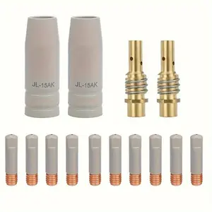 14pcs Set 15AK New Coating Protective No-Stick Welding Gun Tip, Industrial Electric Tool Accessories, Arc Welding Equipment, Yellow Brass Finish, Battery Not Included Silicone Heavy Duty