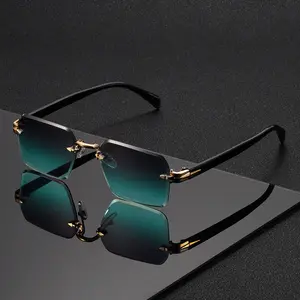 Rimless Square Glasses Unisex Fashion Trend Accessory Ideal Street Style Gift Choice Green Gradient Lenses