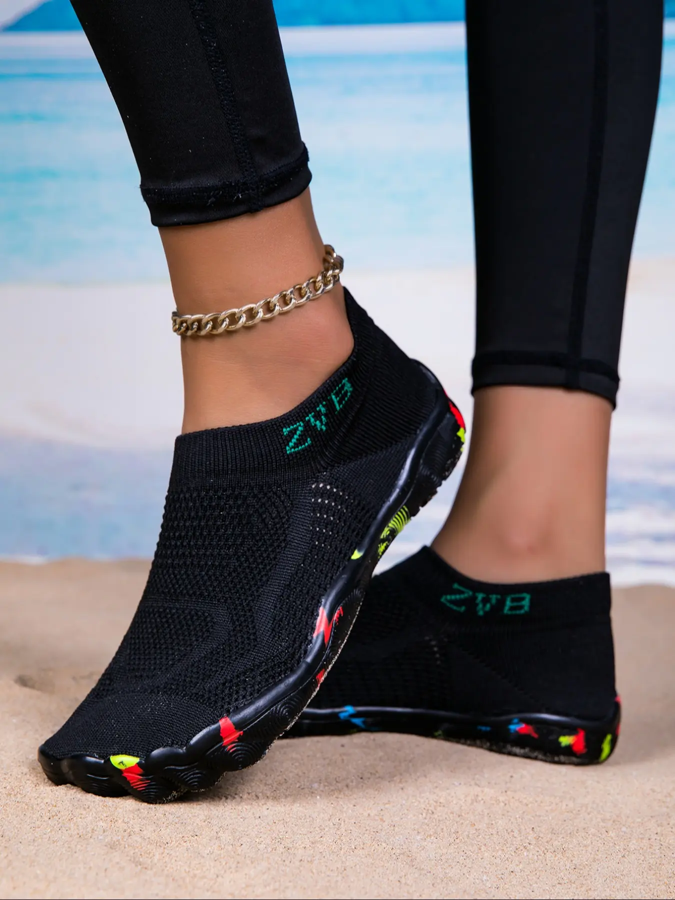 Women's Water Shoes with Wide Toe and EVA Sole, Elastic Knit Upper, Soft Comfortable Lightweight Swimming Shoes, Eva Beach Shoes, Water Sports Shoes