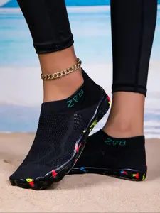 Women's Water Shoes with Wide Toe and EVA Sole, Elastic Knit Upper, Soft Comfortable Lightweight Swimming Shoes