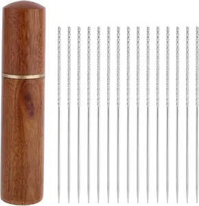 15pcs Snag Repair Needles, 6cm/2.36in Knitting Repair Tools with Wooden Barrel Snag Nab It Needle Essential for Knitwear Sweaters Clothing Curtains & Textile Maintenance (Silver)