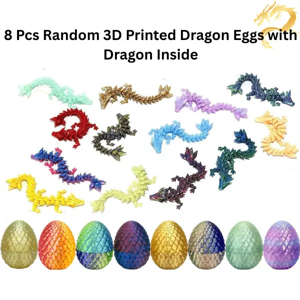 8-Pack  Modern 3D Printed Plastic Dragon Egg Toys - Unisex Development Tools with Mini Dragons Inside, Safe for 3+ Yrs & 10-12 Years Kids, Easter Basket Stuffers, Party Favors