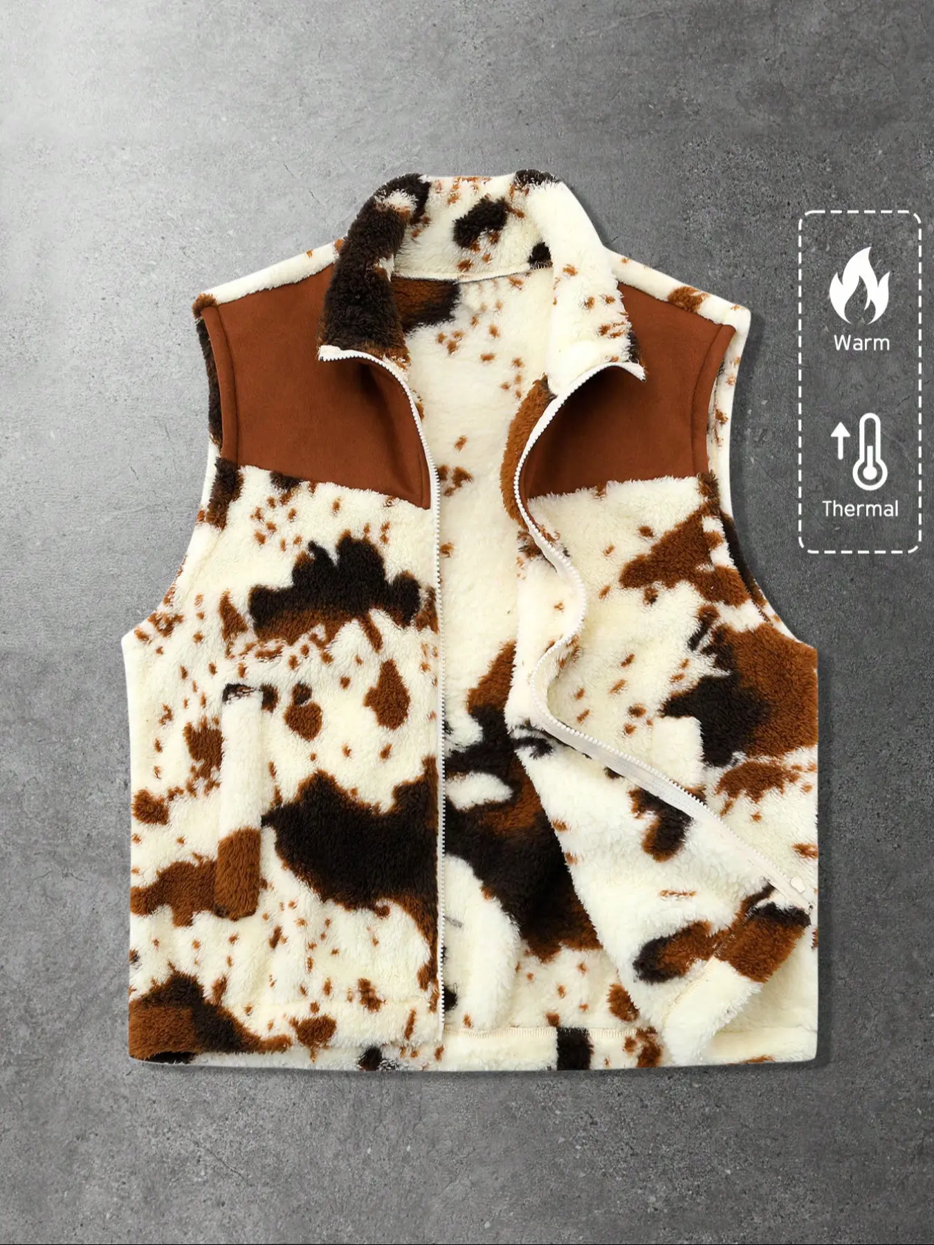 Men's Vest Sweater Fall Winter Streetwear American Cow Texture Patchwork Fleece Vest Gilet, Casual Regular Fit, Plain Pattern, H Type