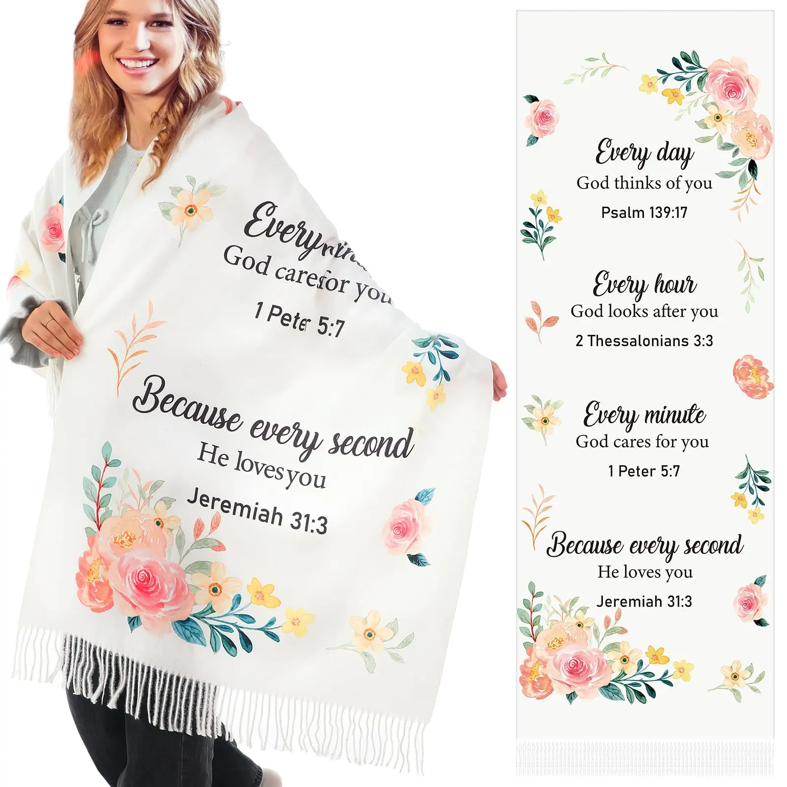Prayer Scarf for Women Christian Inspirational Prayer Shawl Prayer Protection Scarf Jesus Loves You Prayer Shawl Religious Gifts for Prayer Fellowship Teacher Mother Elder Friend Nursing Home Church Travel Daily Wear Female Christian Encouragement Gift